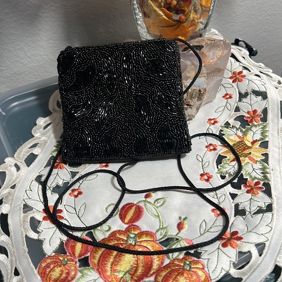 Tiny Beaded Evening Bag ‘ONLY THE ESSENTIAL’ 4” Square Crossbody Micro Purse - Picture 2 of 4